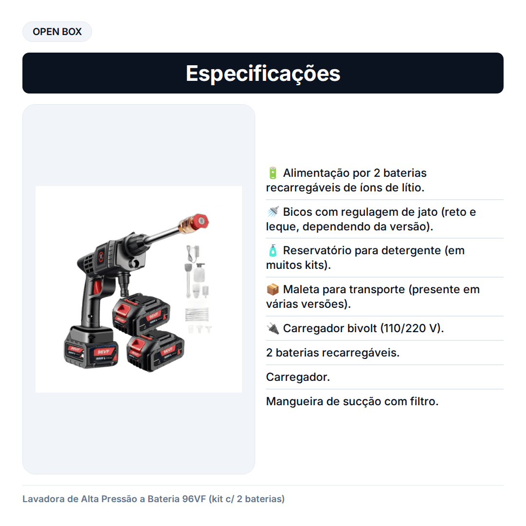 Lavadora de Alta Pressão a Bateria 96VF (kit c/ 2 baterias) — foto 2