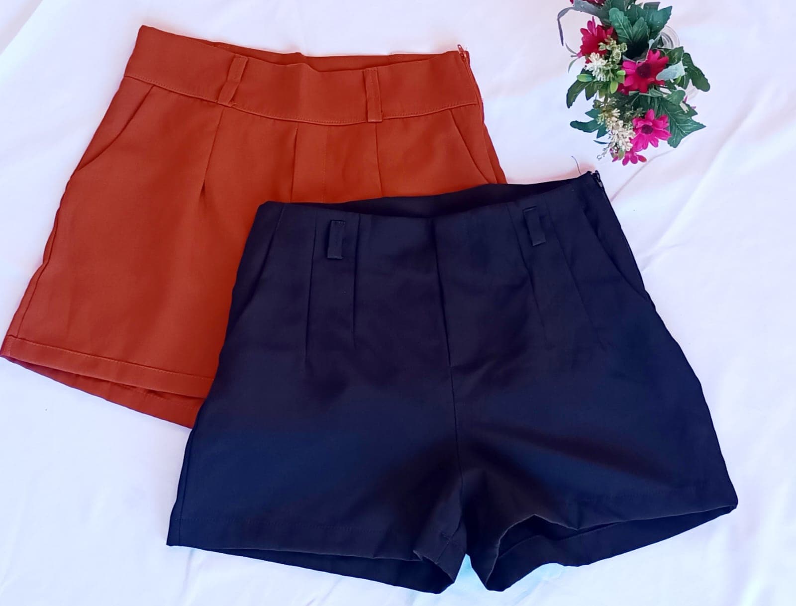 Kit 2 Shorts Alfaiataria Feminino Laranja e Azul Marinho