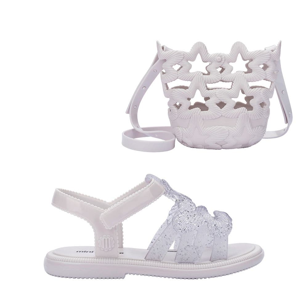 Sandália Mini Melissa Luminous Infantil Branco Glitter + Bolsa