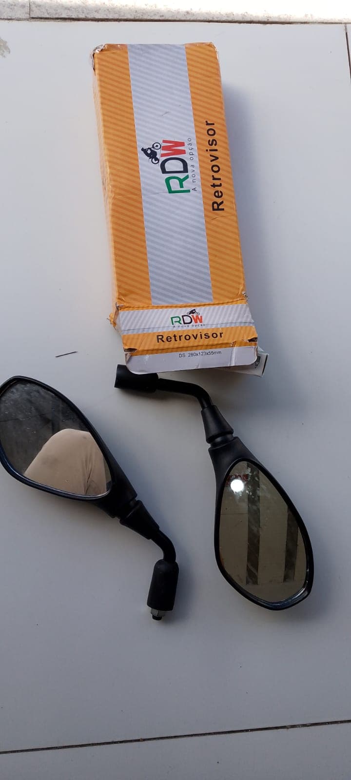 Retrovisor de moto RDW par preto com haste e espelho oval