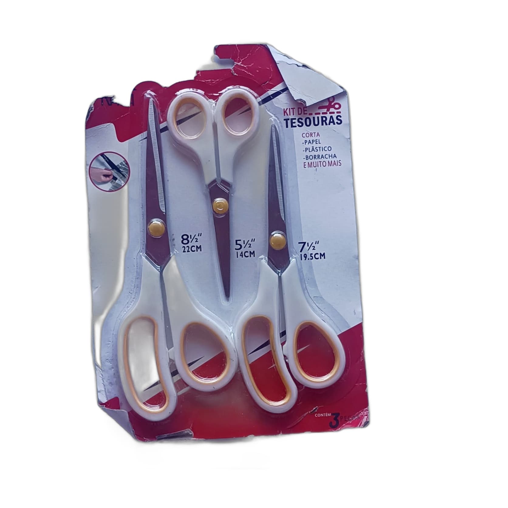 Kit 3 Tesouras Escolares 22 cm 19 cm e 14 cm