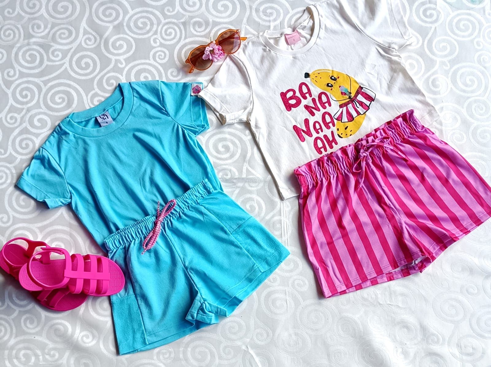 Kit 2 Conjuntos Infantil Menina Turquesa e Banana
