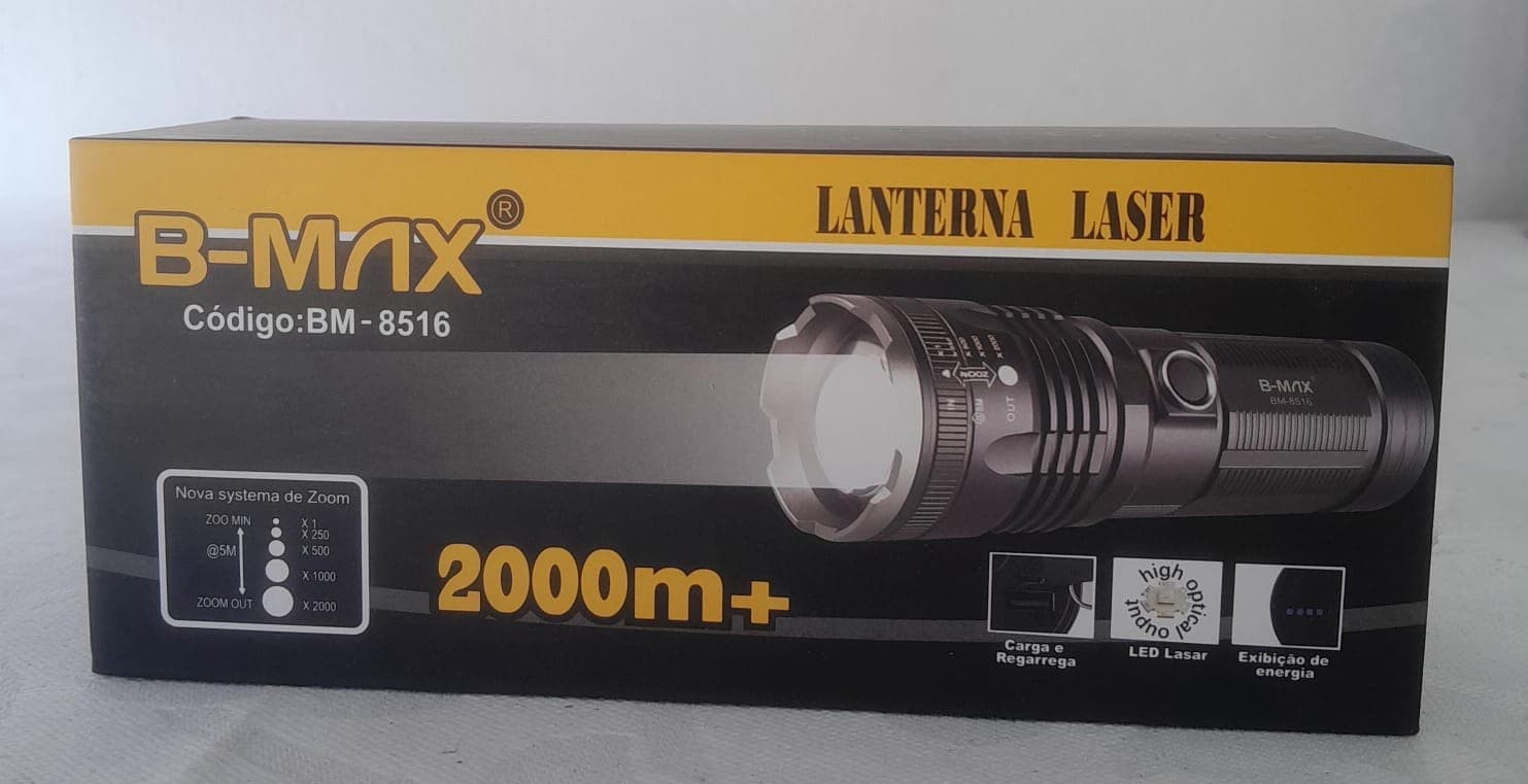 Lanterna Tática Recarregável B-Max BM-8516 2000m com Laser