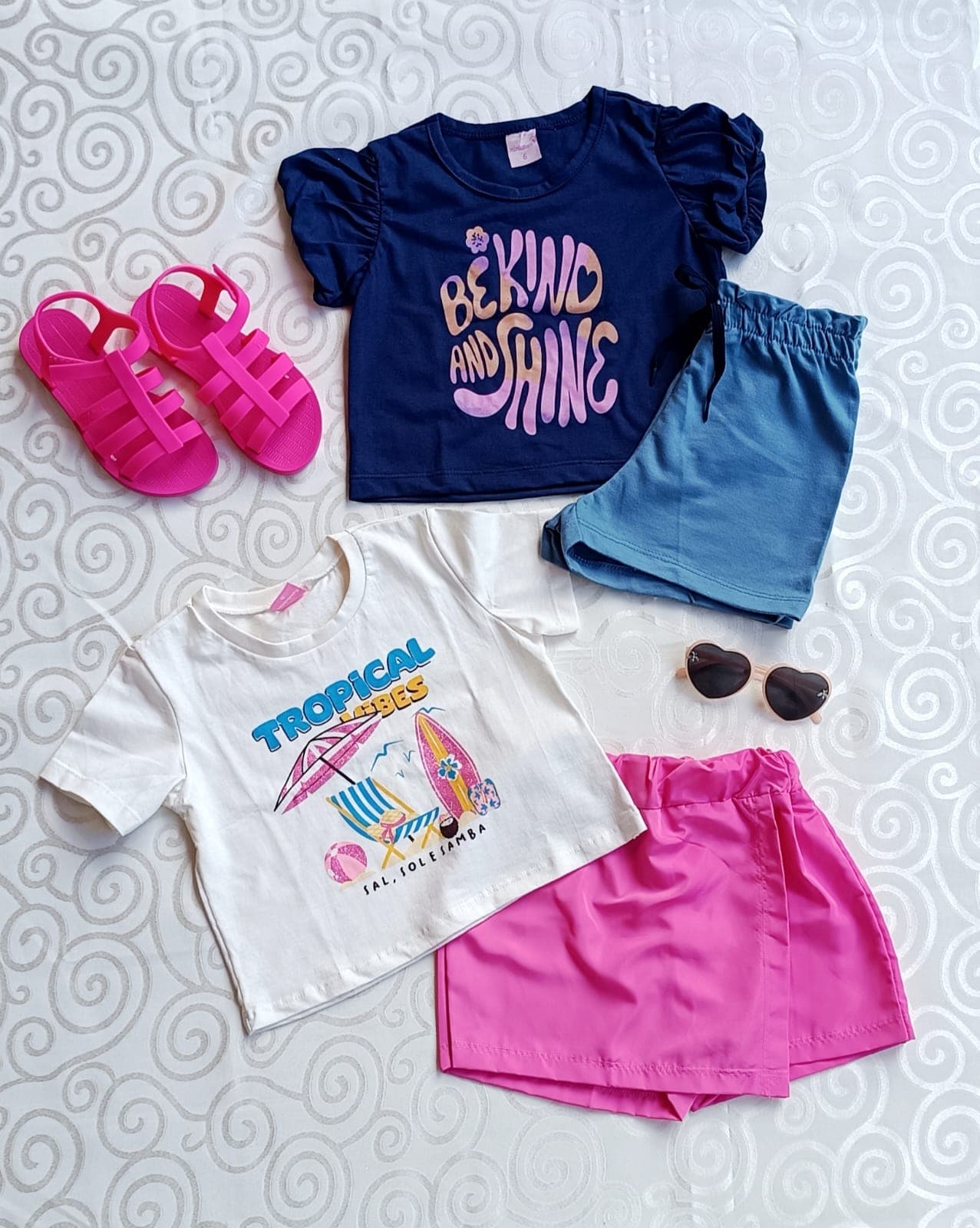 Kit 2 Conjuntos Infantil Menina Be Kind and Shine e Tropical Vibes - TAM 6
