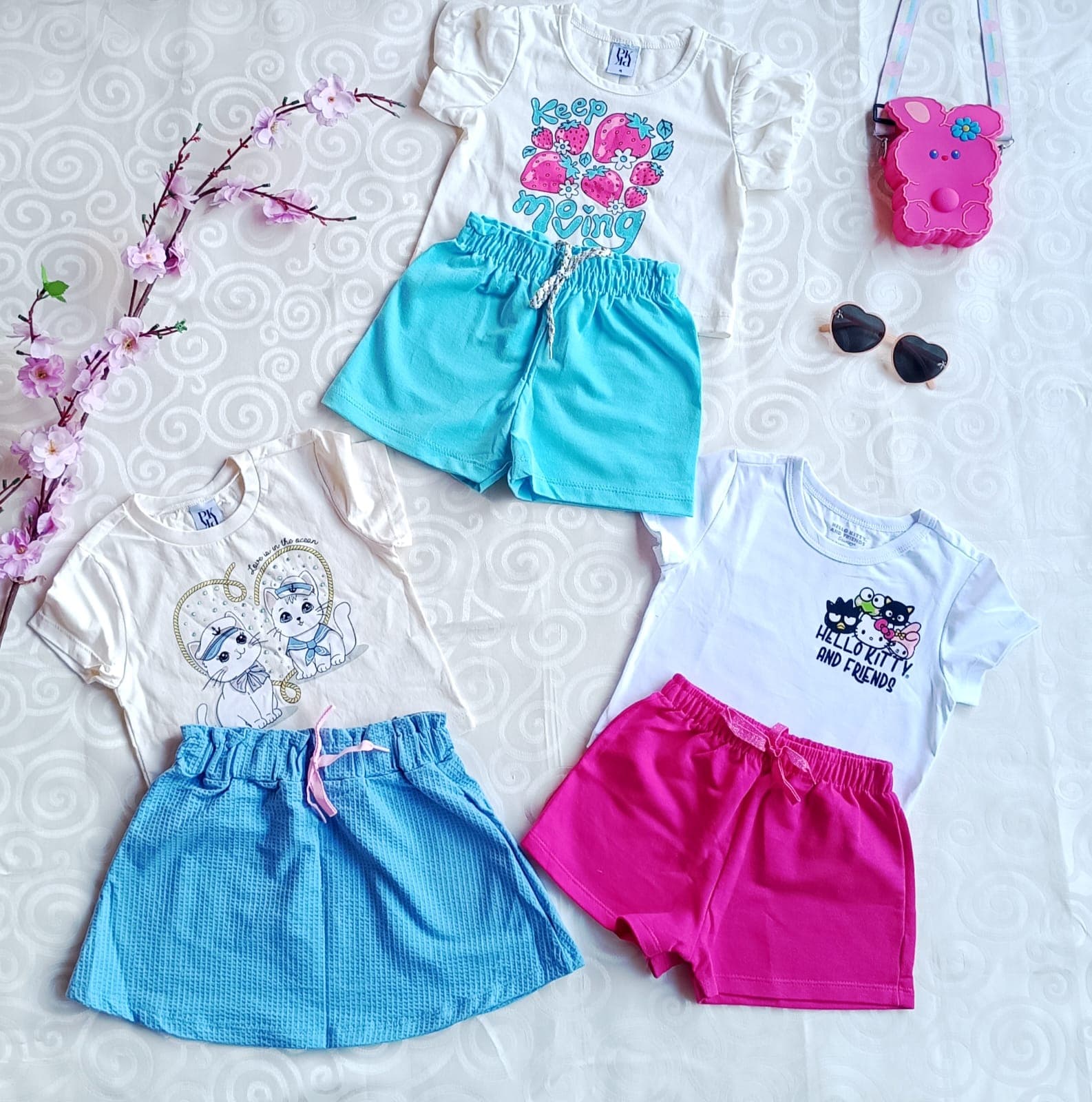 Kit 3 Conjuntos Infantil Menina Keep it Merry Frozen e Hello Kitty - TAM 4