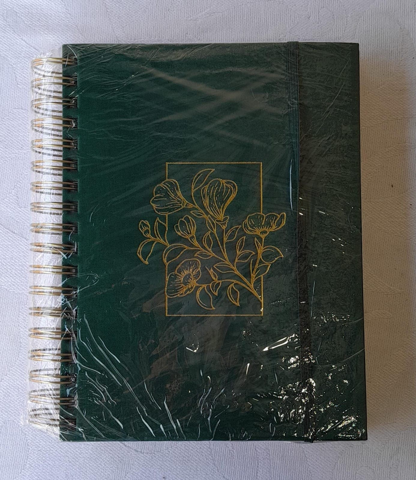 Caderno Espiral Capa Dura Verde Floral com Elástico