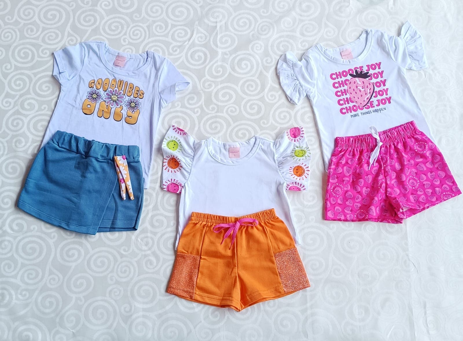 Kit 3 Conjuntos Infantil Menina Coqueiros Sois e Choose Joy- TAM 3