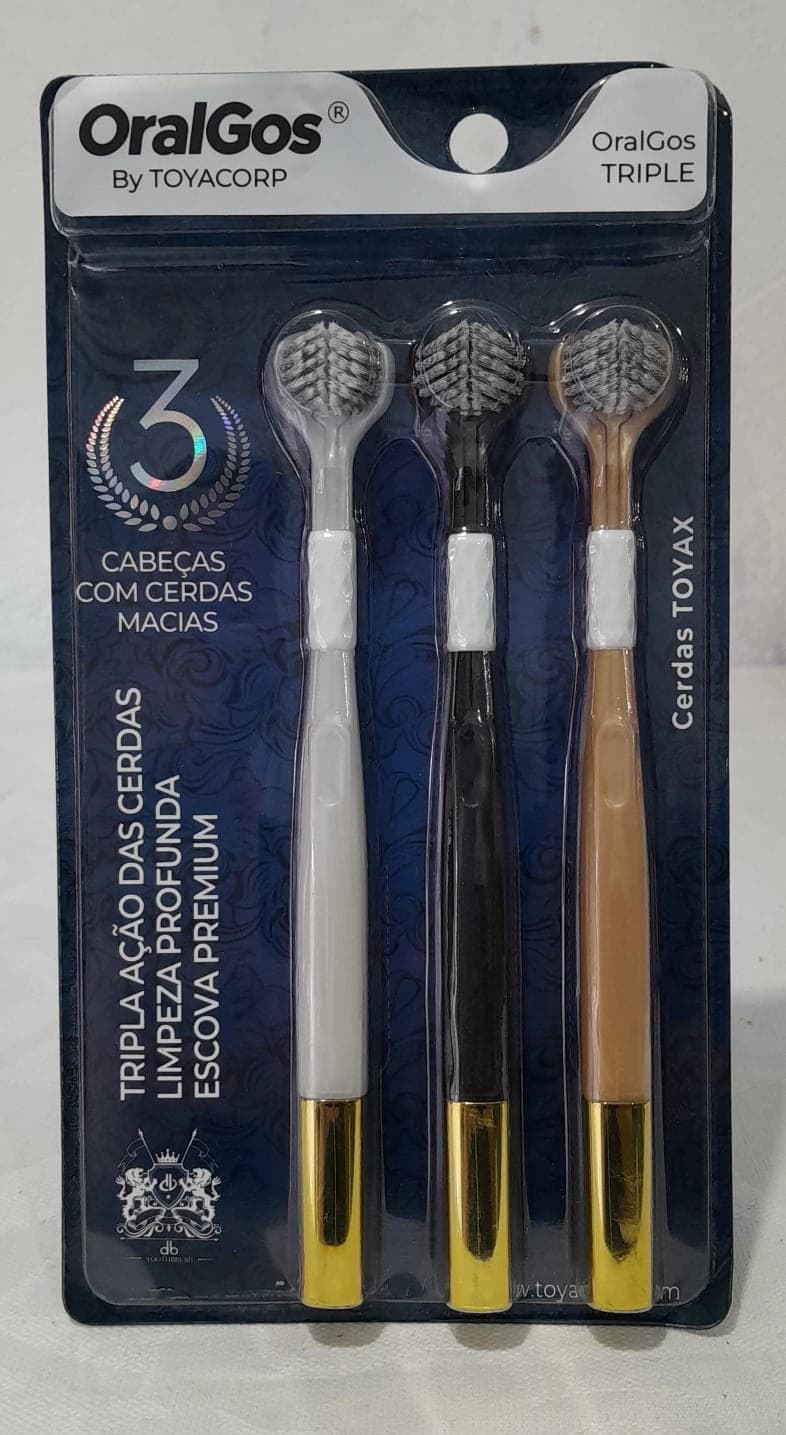 Kit 3 Escovas de Dente OralGos Triple 3 Cabeças Macias
