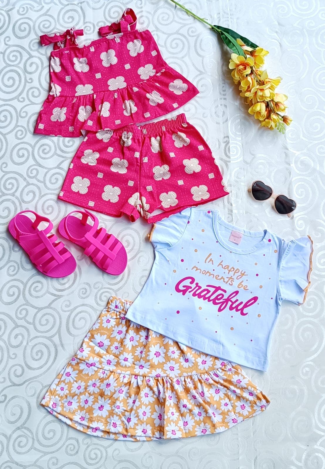 Kit 2 Conjuntos Infantil Menina Pink Flores e Grateful - TAM 6