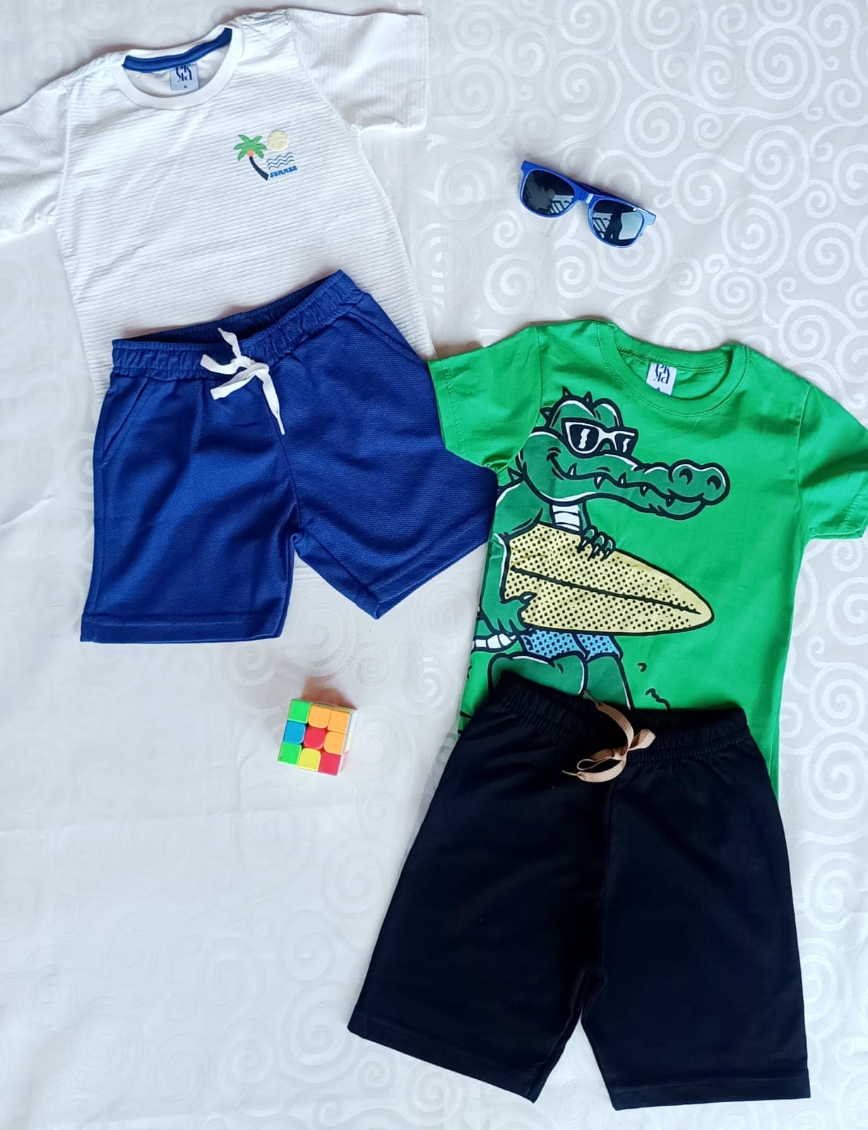 Kit 2 Conjuntos Infantil Menino Praia e Jacare Surfista - TAM 4
