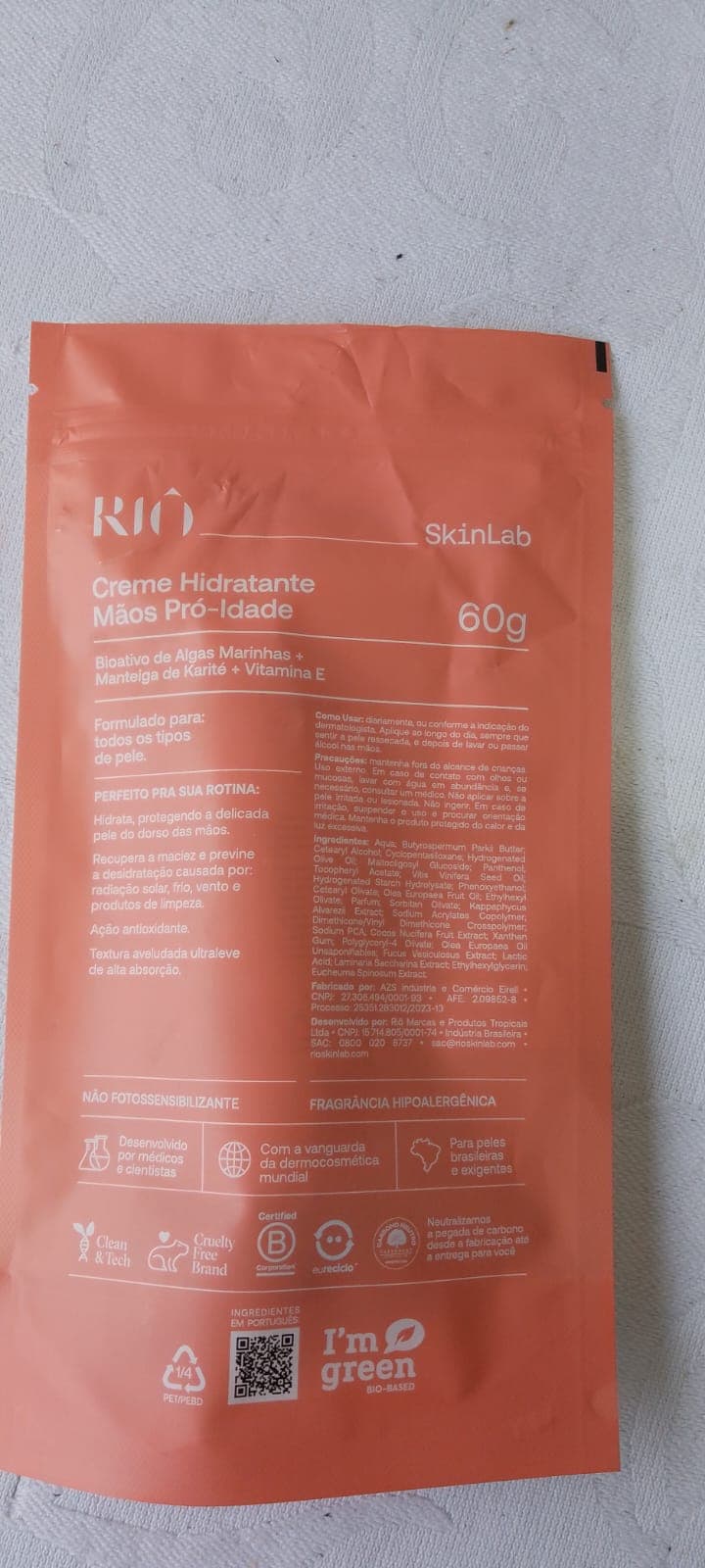 Creme hidratante para mãos Riô SkinLab Pró-Idade 60g
