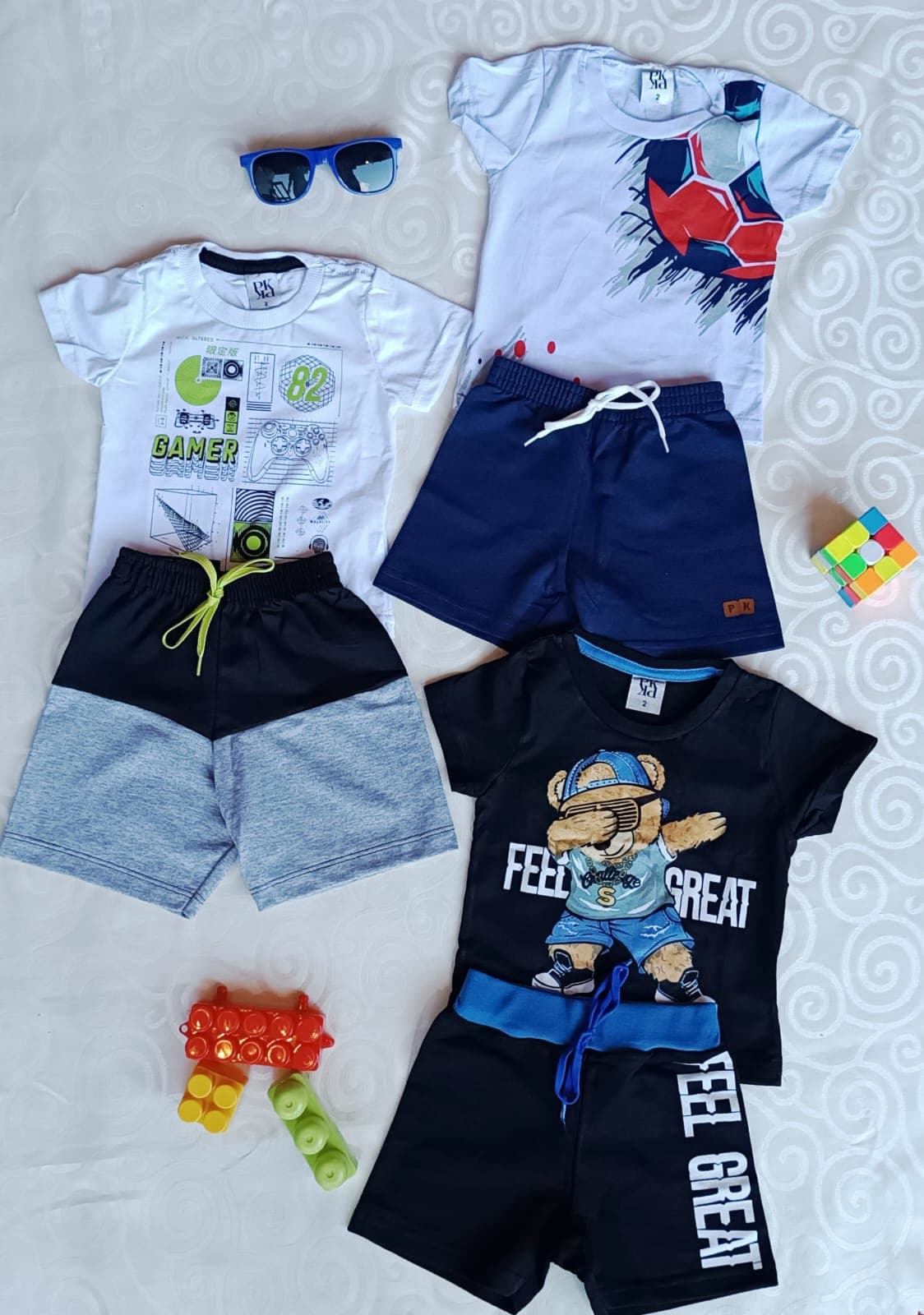 Kit 3 Conjuntos Infantil Menino Gamer Futebol e Urso Feel Great - TAM 2