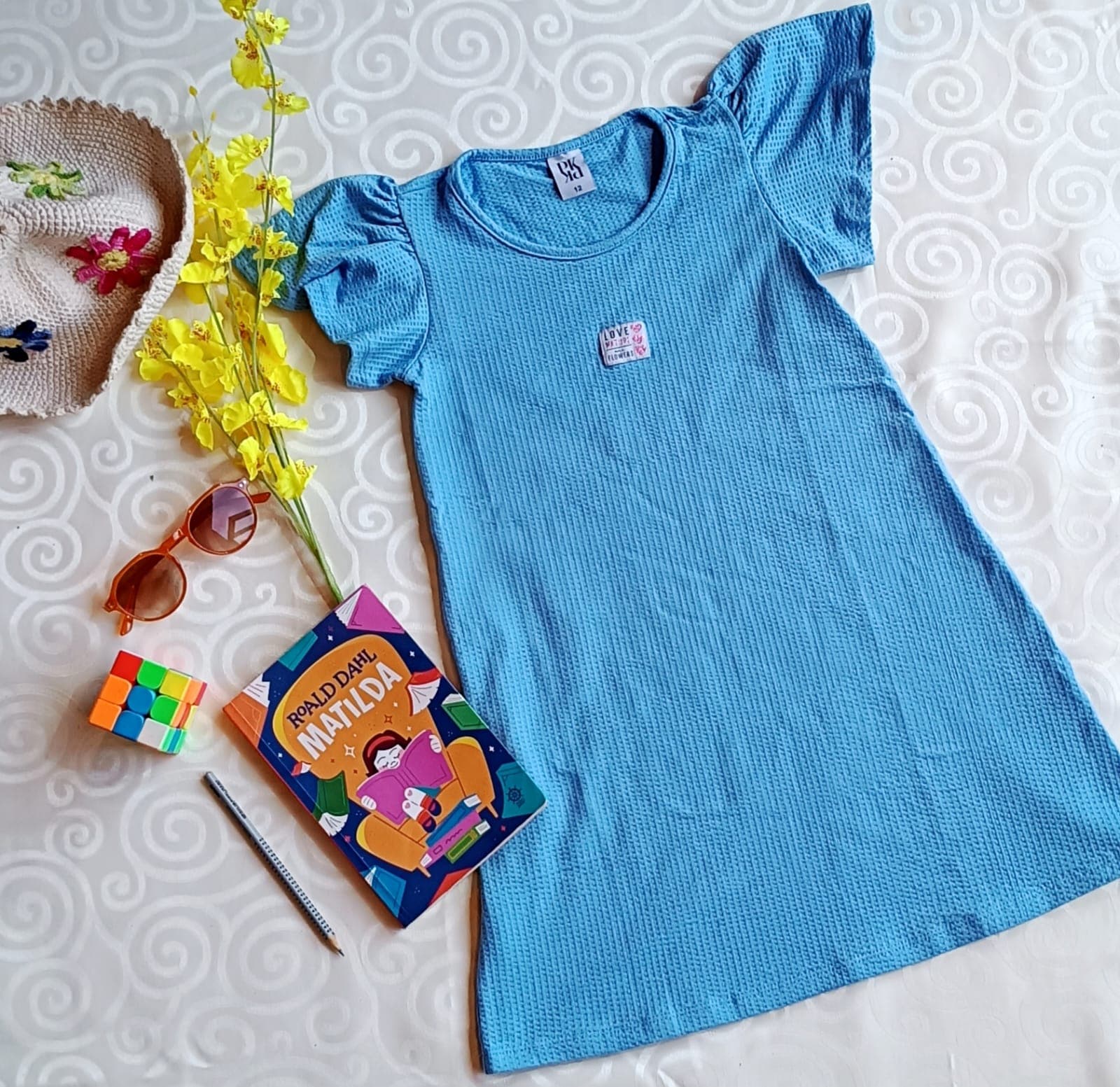 Vestido Infantil Menina Azul Canelada - TAM 12