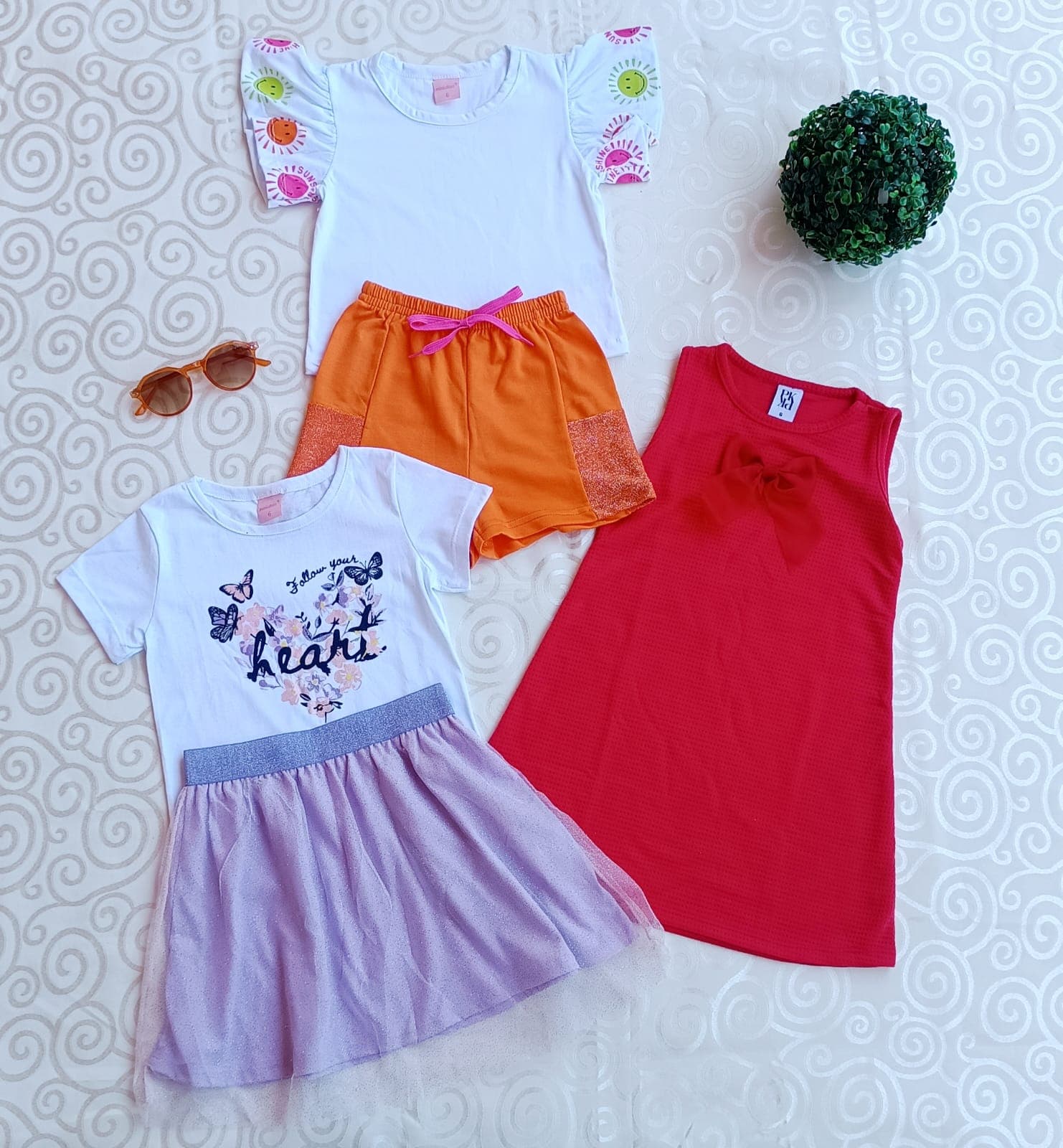 Kit Infantil Menina 2 Conjuntos e Vestido Vermelho - TAM 6