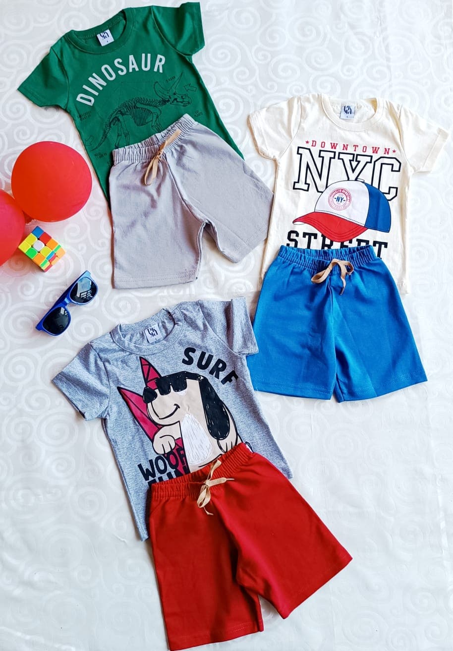 Kit 3 Conjuntos Infantil Menino Dinosaur NYC e Surf - TAM 1
